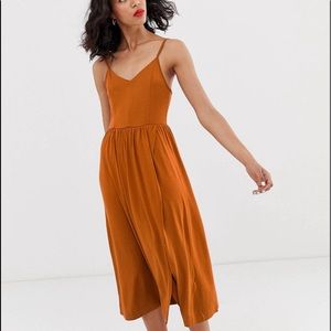 Monki wrap front cami dress in rust